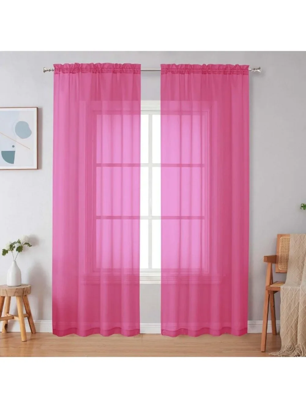 Elegant Hot Pink Sheer Curtains 84
